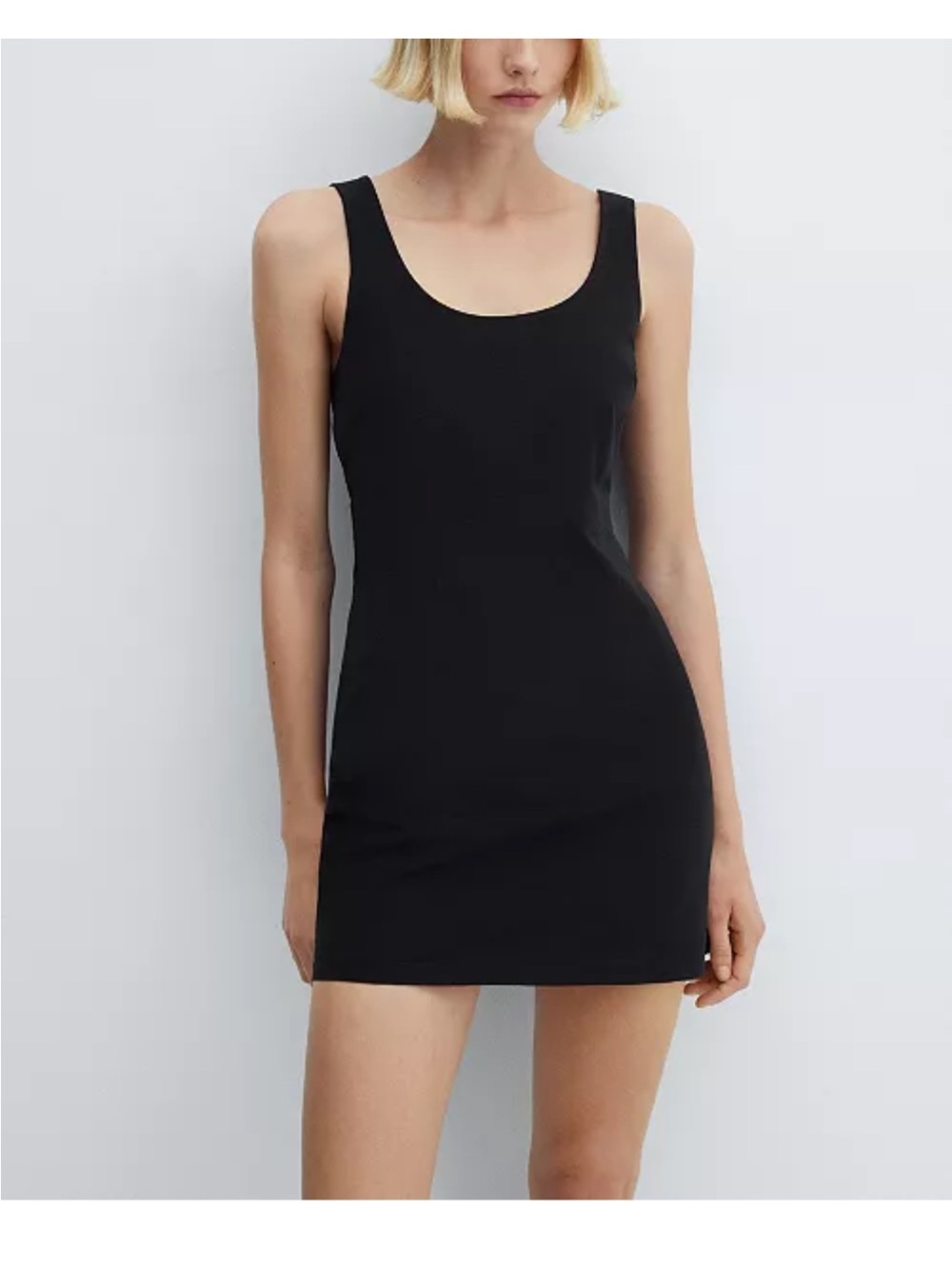 Mango Black Classic Fitted Mini Dress Sz XS/S Scoop Neck Basic